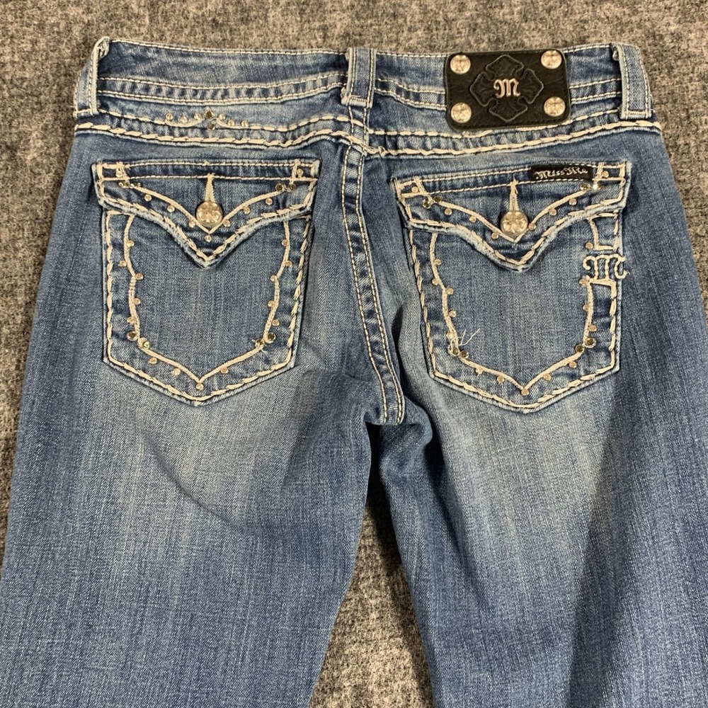 Miss Me Jeans Womens 29 Blue Bootcut Buckle Exclusive Embellished Rhinestone